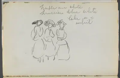 Sketchbook, The Dells, N° 127, page 140: Three Figues with Color Notations