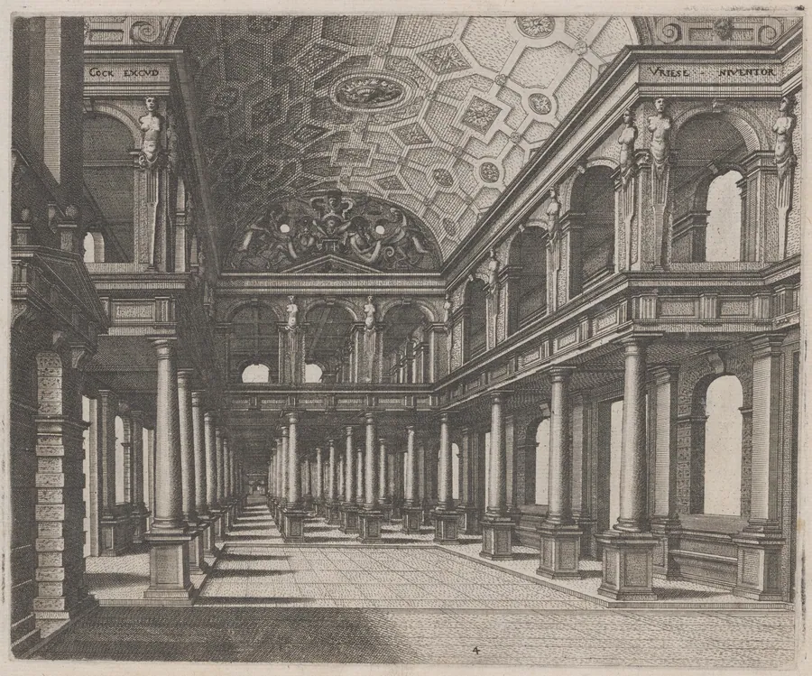 View into a Hall with Tuscan Columns by Lucas van Doetechum
