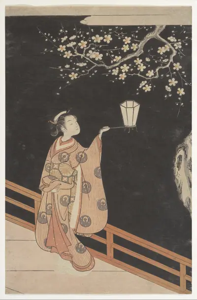 鈴木春信画 夜の梅|Woman Admiring Plum Blossoms at Night