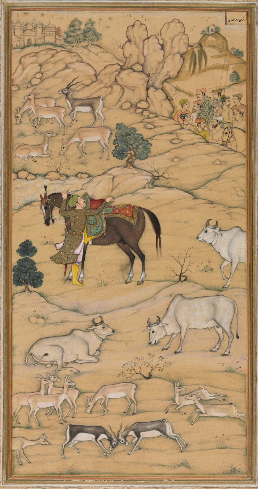 Akbar Mounting his Horse; page from the Chester Beatty Akbar Nama (History of Akbar) by Sur Das Gujarati