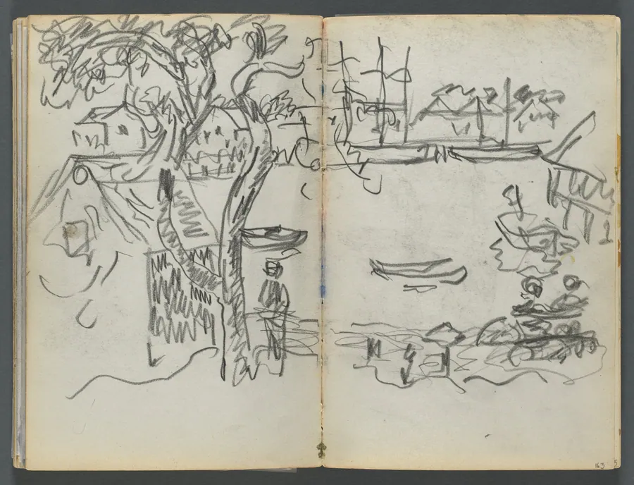 Sketchbook, The Dells, N° 127, page 162 & 163: Harbor View by Maurice Prendergast