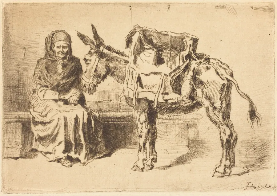 Cacoletière Assise (Seated Woman and Ass) by Félix-Hilaire Buhot