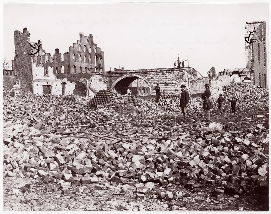 Ruins at end of Richmond and Petersburg Railroad Bridge, Richmond by Alexander Gardner