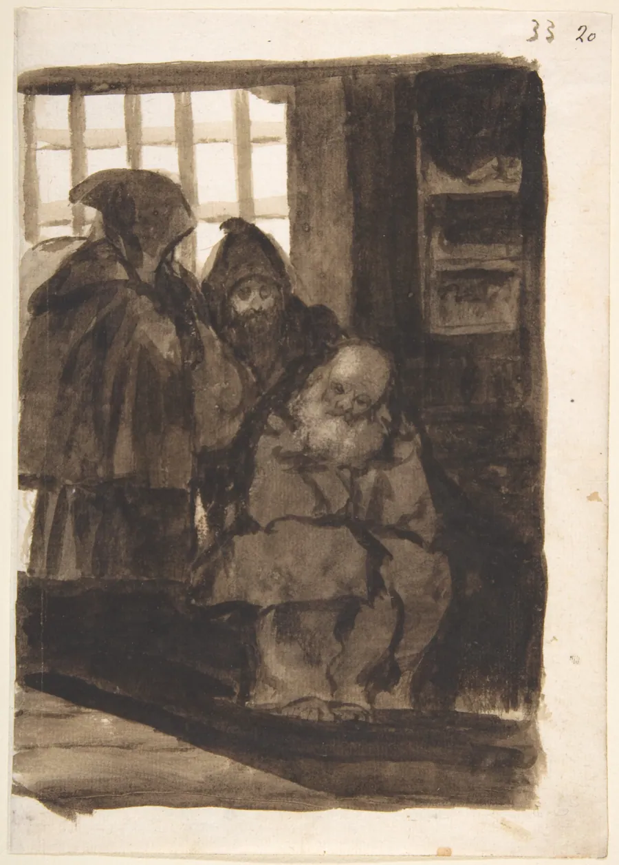 Monks in an interior (a cell?); page 33 from the 'Images of Spain Album' (F) by Goya (Francisco de Goya y Lucientes)