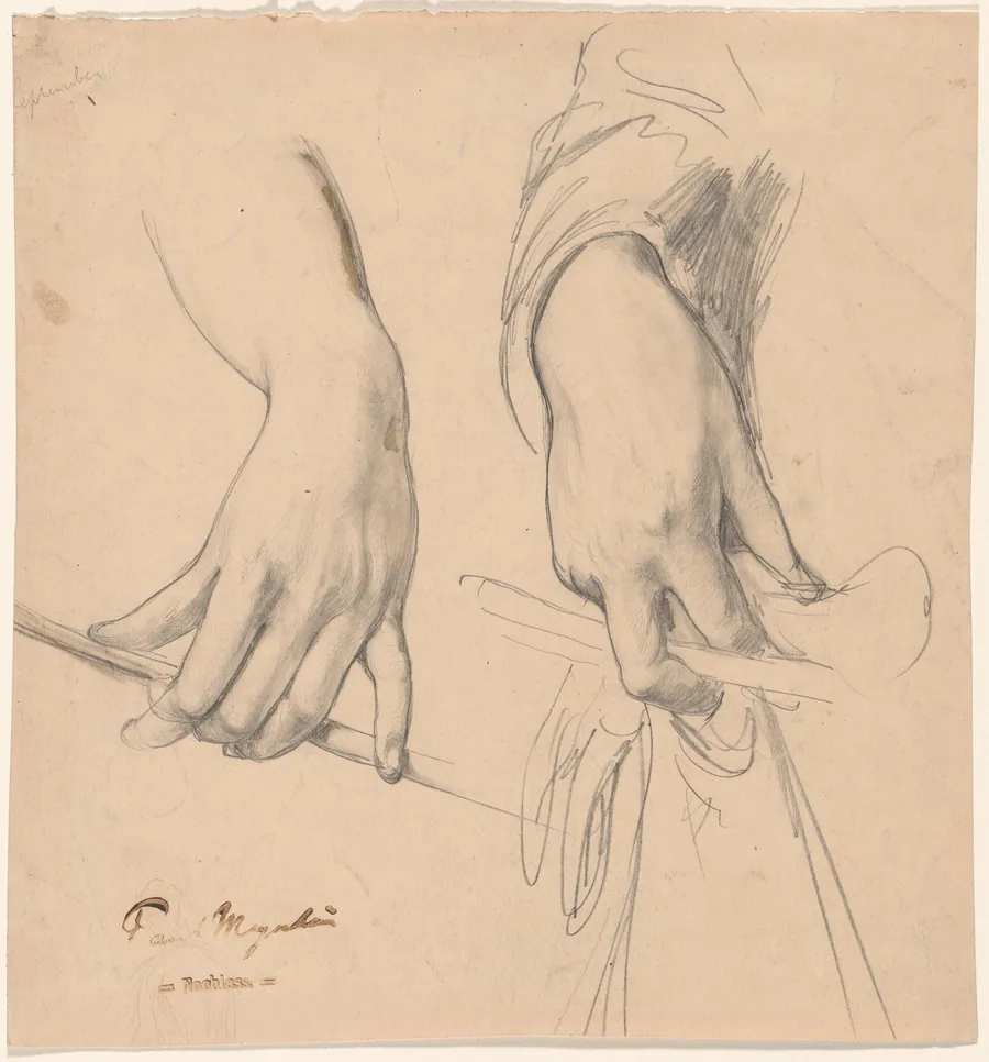A Left Hand Holding a Staff and a Right Hand Holding a Glove and Riding Crop(?) by Paul Meyerheim