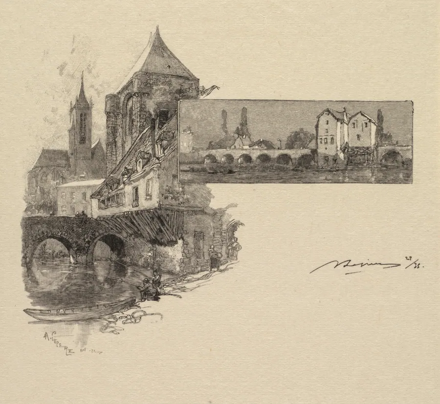 Fontainebleau Forest: Moret, the Wood-Mill (La Forêt de Fontainebleau: Moret, la porte de Montereau, le moulin à tan) by Auguste Louis Lepère