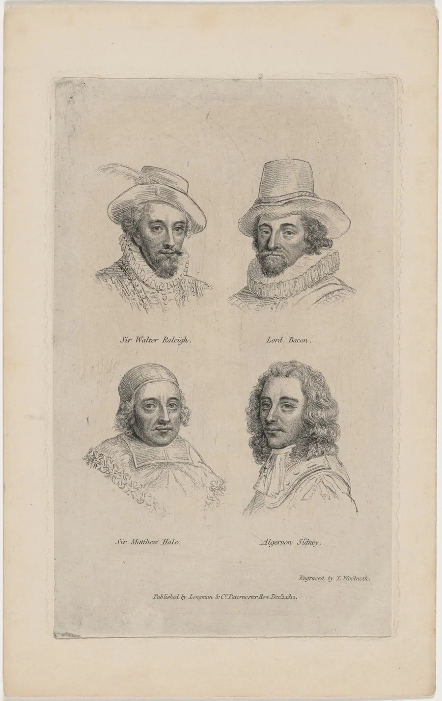 Portraits of Sir Walter Raleigh, Lord Bacon, Algernon Sidney, and Sir Matthew Hale by Thomas Woolnoth