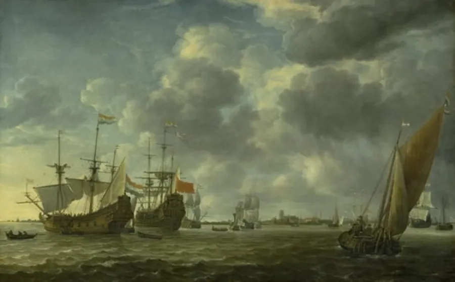 Skibe på Maasfloden ud for Rotterdam by Simon de Vlieger