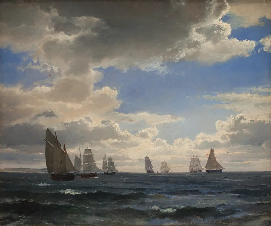 Sejlskibe i sundet syd for Kronborg by C.F. Sørensen
