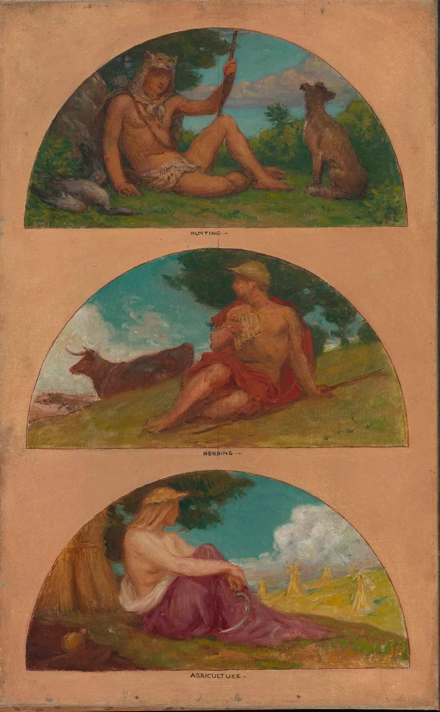The Progress of Civilization: Hunting, Herding, Agriculture (mural study, State Capitol, Des Moines, Iowa) by Kenyon Cox, born Warren, OH 1856-died New York City 1919