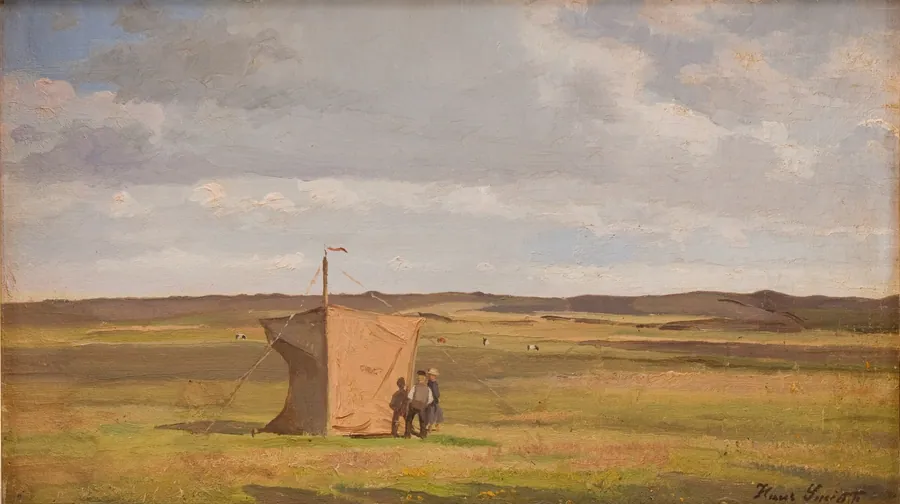 Jysk hedelandskab med kunstnerens vindskærm by Hans Smidth