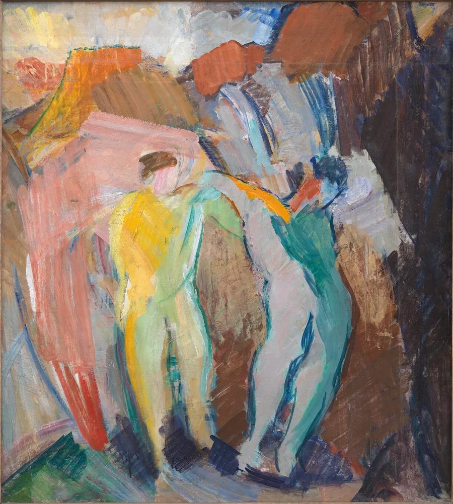 To genier. Farveskitse by Edvard Weie