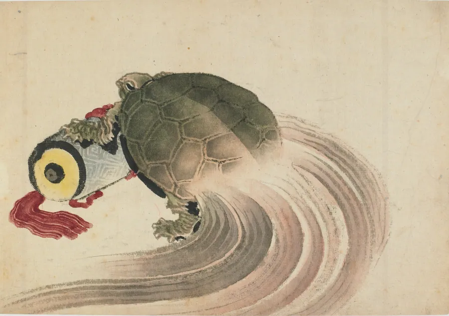Turtle resting on a scroll by Katsushika Hokusai 葛飾北斎 (1760-1849)