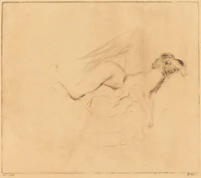 Croquis de femme nue, la tête contre l'oreiller (1ère plance) (Sketch of a Nude Woman, Her Head Against a Pillow) (1st plate)