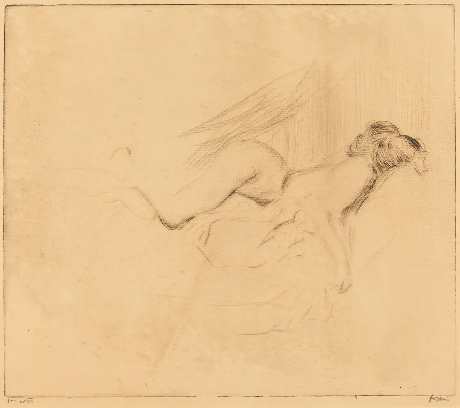 Croquis de femme nue, la tête contre l'oreiller (1ère plance) (Sketch of a Nude Woman, Her Head Against a Pillow) (1st plate) by Jean-Louis Forain