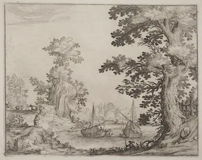 Landscape and River with Anchored Vessels