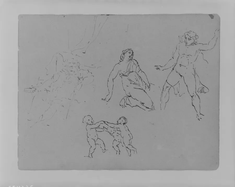 Seated, Bearded Man [Falstaff?]; Lucretia [? and ?]; Three Dancing Putti (from Sketchbook) by Thomas Sully