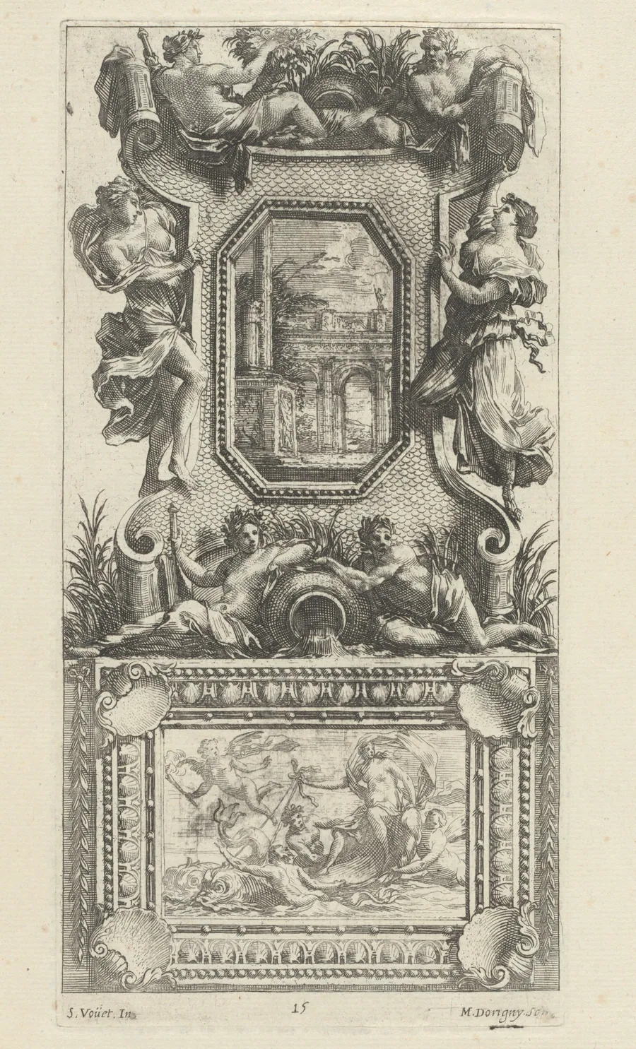 Ornamental Panel Surmounted by a Naiad and a River God by Michel Dorigny