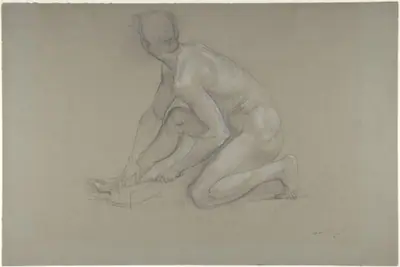 Crouching Nude Male Figure