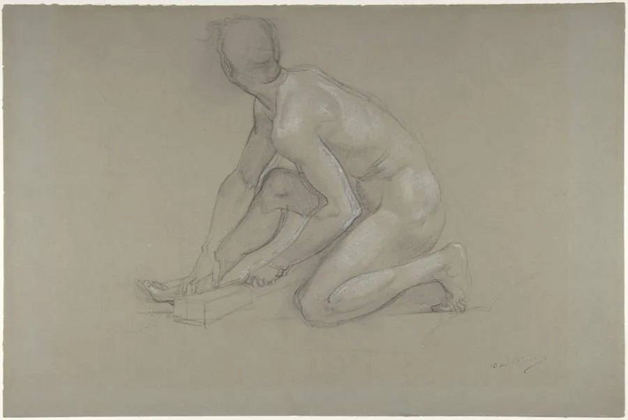 Crouching Nude Male Figure by Paul Baudry