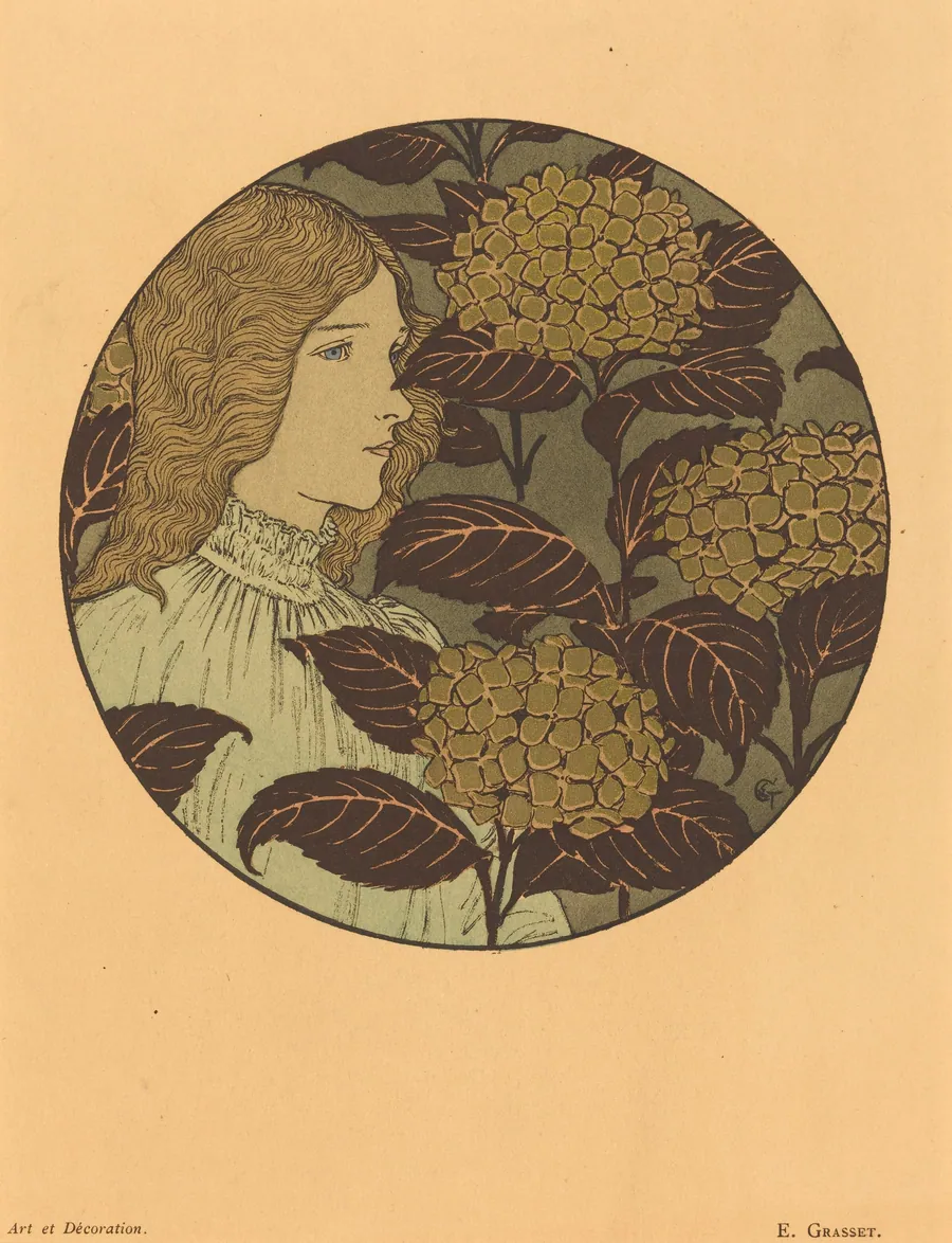 Roundel Portrait of a Girl by Eugène Grasset
