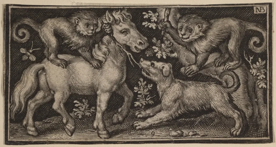 Horse with Two Monkeys and a Dog by Nicolaes de Bruyn