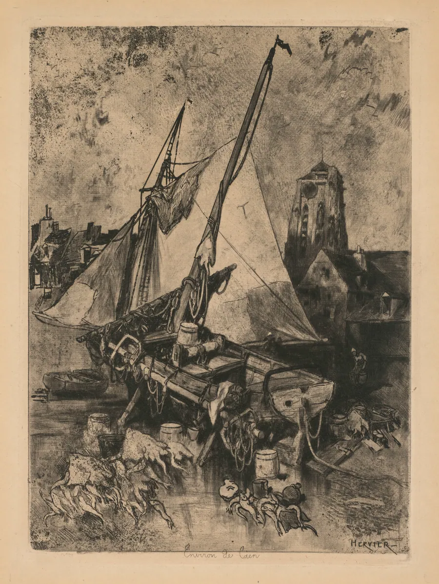 Fishing Boats, Normandy (Environ de Caen) by Louis Adolphe Hervier