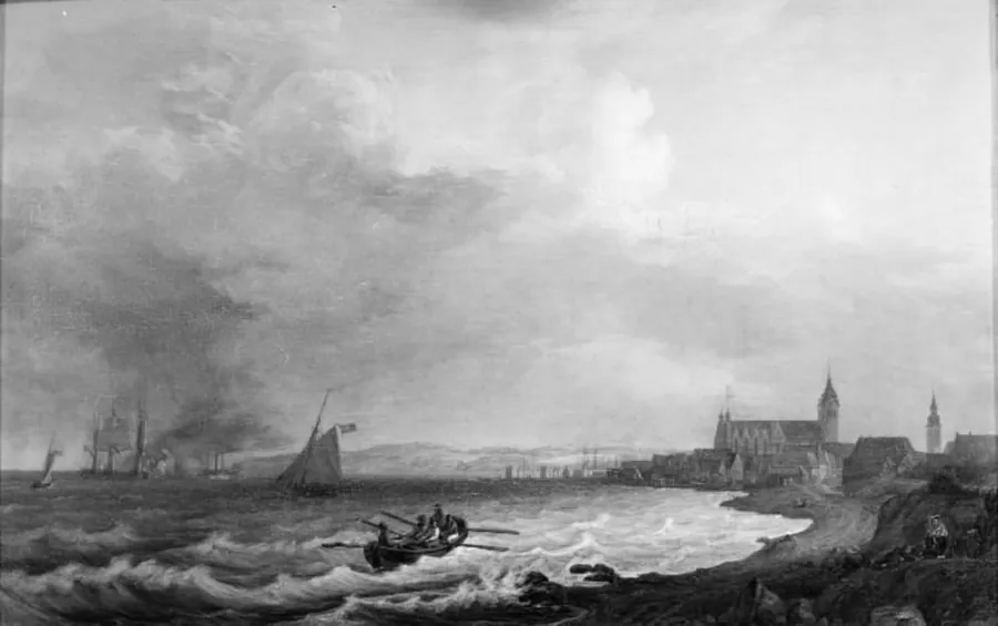 Fregatten "Havfruen"s ankomst uden for Århus by Friedrich Theodore Kloss
