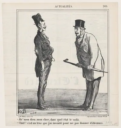 –Good Lord, what has happened to you? –Hush! It's a trick I invented in order to avoid giving New Year's presents, from 'News of the day,' published in Le Charivari, December 18, 1868