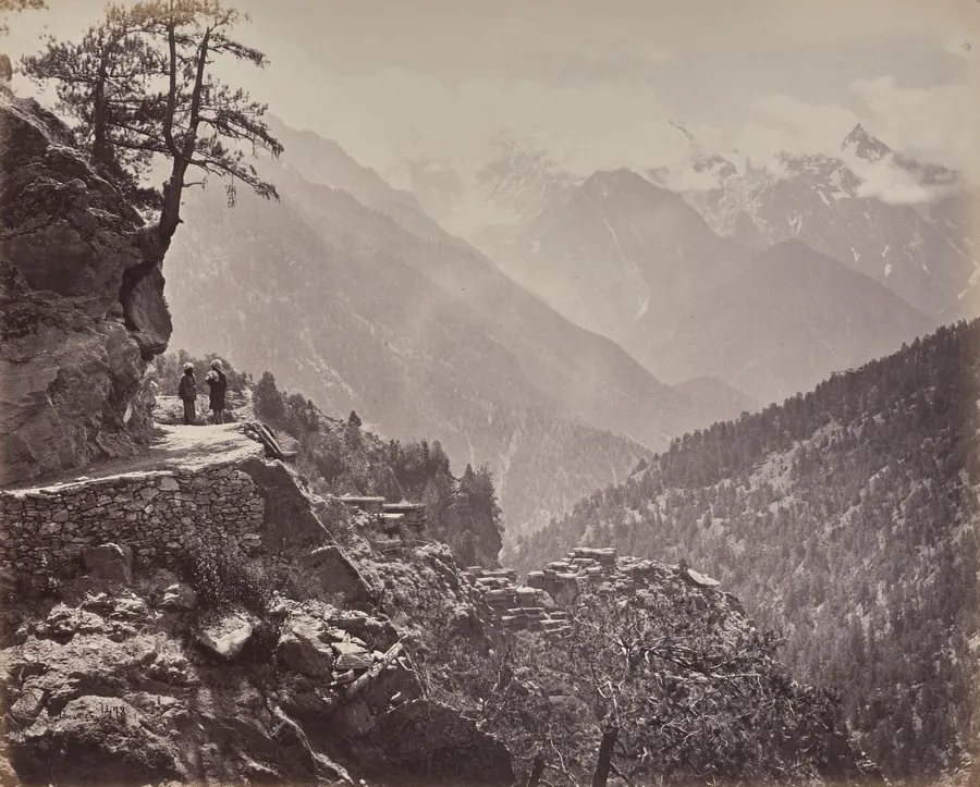 The Upper Himmalayahs. View on the New Road between India and China. Mt. Pangi with the Snowy Peaks of China in the Distance by Samuel Bourne
