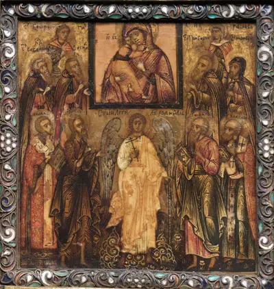 Portable Triptych Icon: Adoration of the Miracle-Working Icon of the Vladimir Mother of God