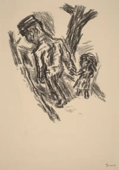 Man Leading a Little Girl