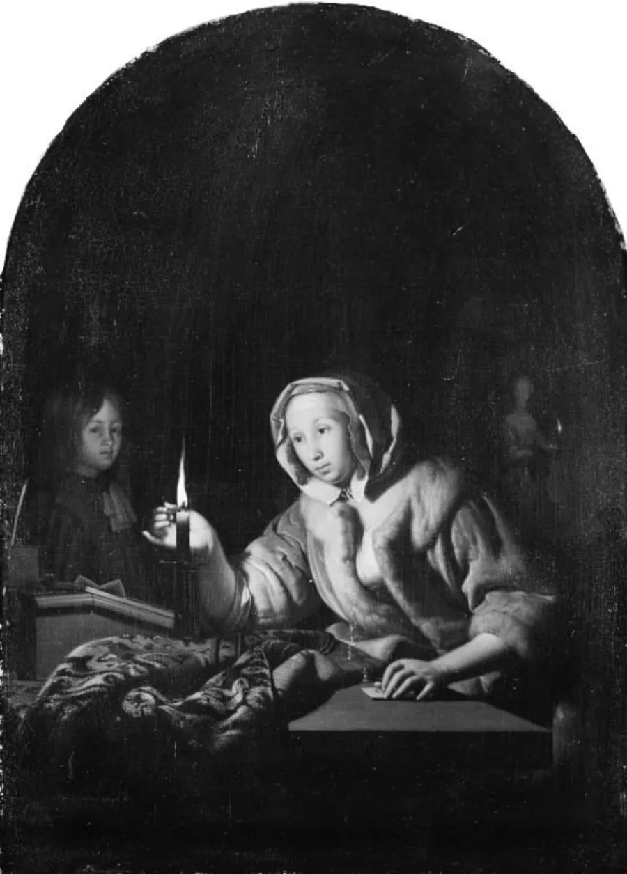 En dame forsegler et brev by Frans van Mieris (I)