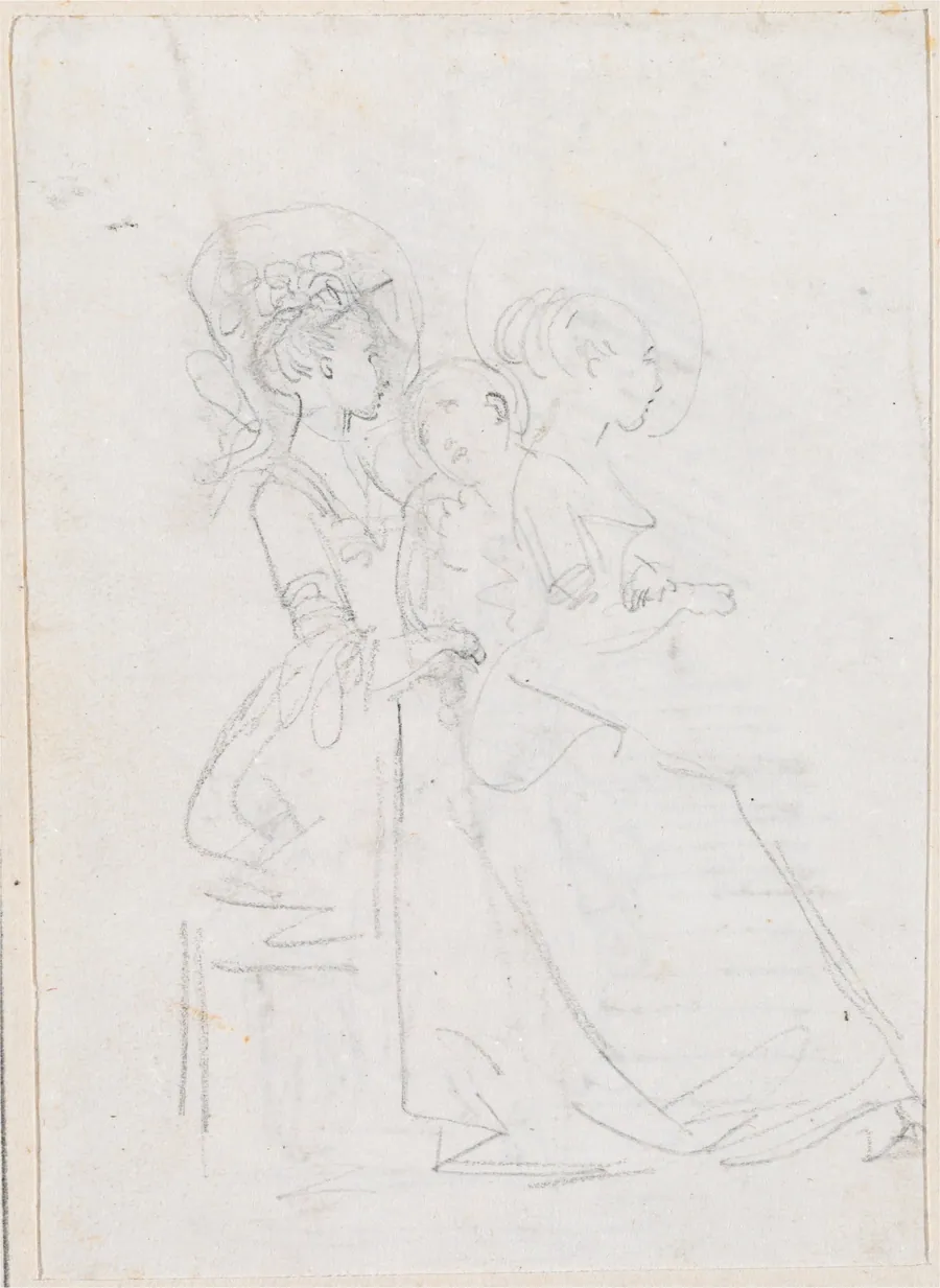 Two Seated Women with Male Figure between Them [verso] by Hubert Robert