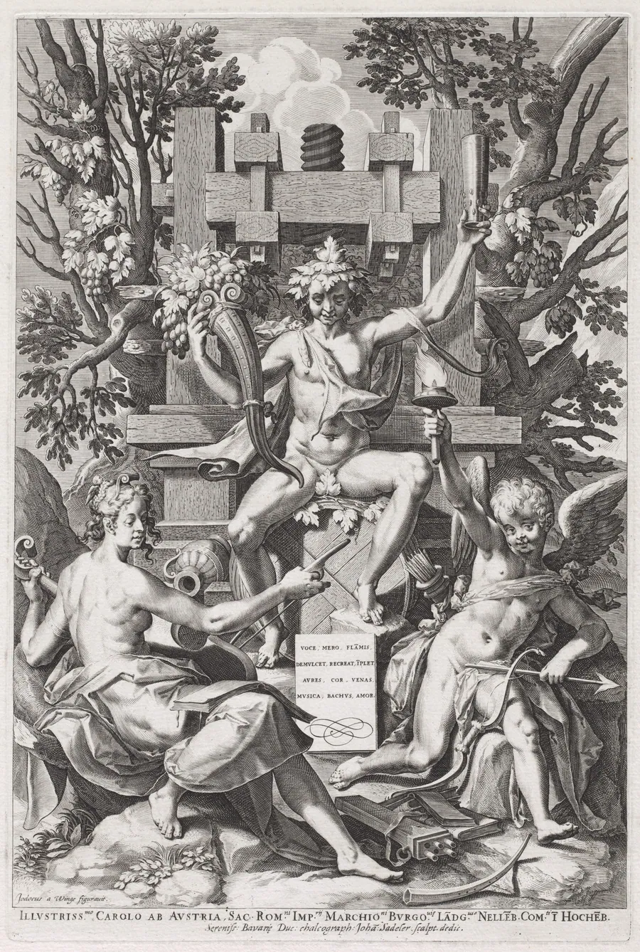 Bacchus Seated on a Barrel between Amor and Music by Jan Sadeler I