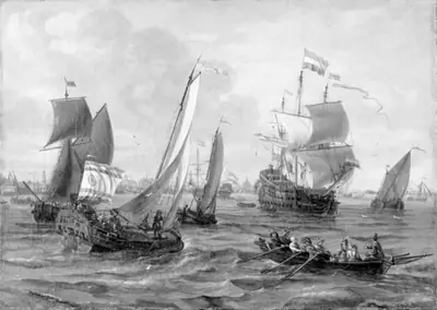 Skibe og robåde på havet ud for Amsterdam