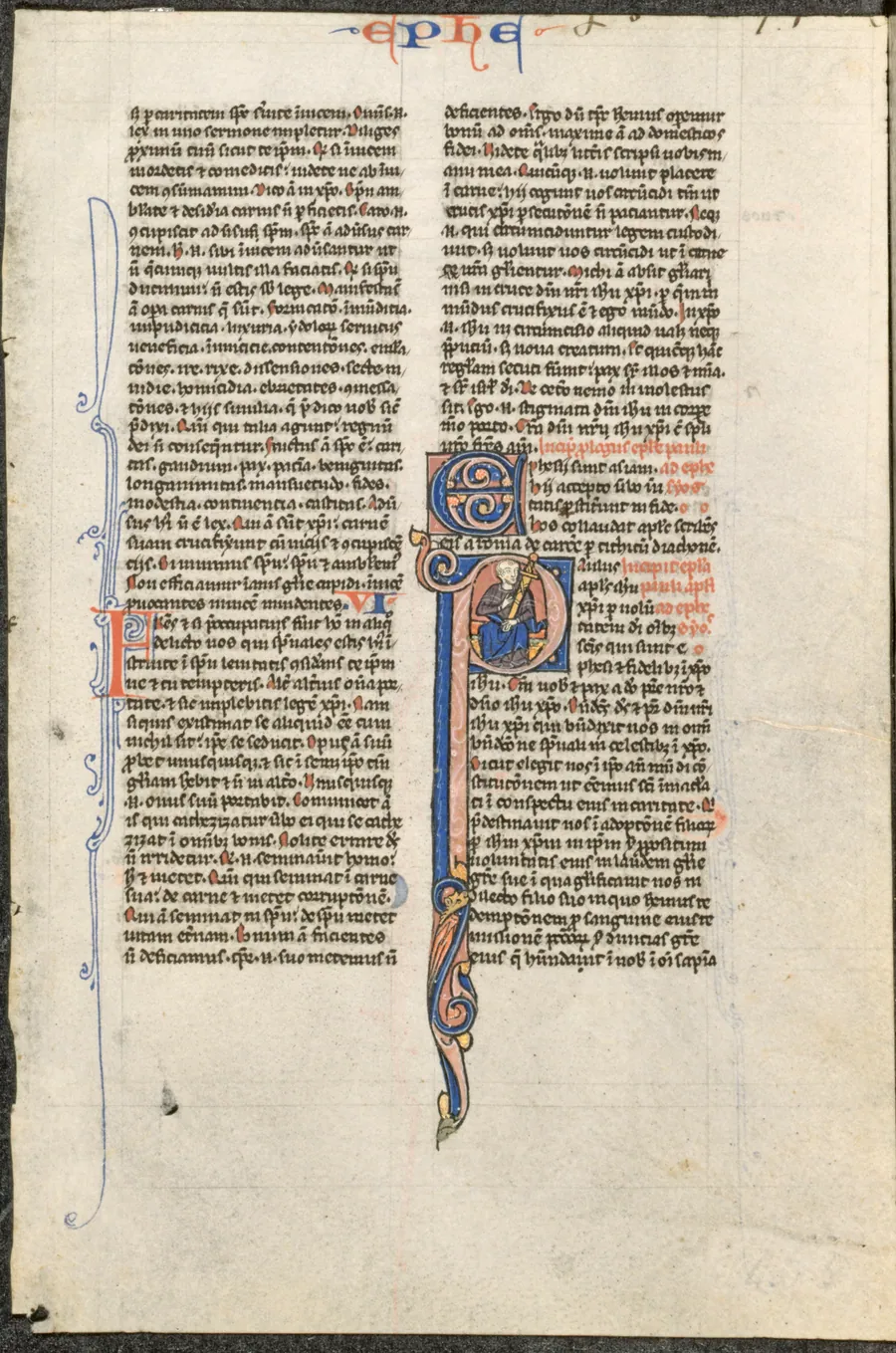 Leaf from a Latin Bible: Initial P with St. Paul Holding a Sword (St. Paul's Epistle to the Ephesians) by Johannes Grusch Atelier