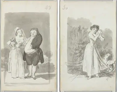 Young Woman (possibly a Sex Worker) with a Man (recto); Young Woman Wringing Her Hands over a Man's Naked Body (verso)