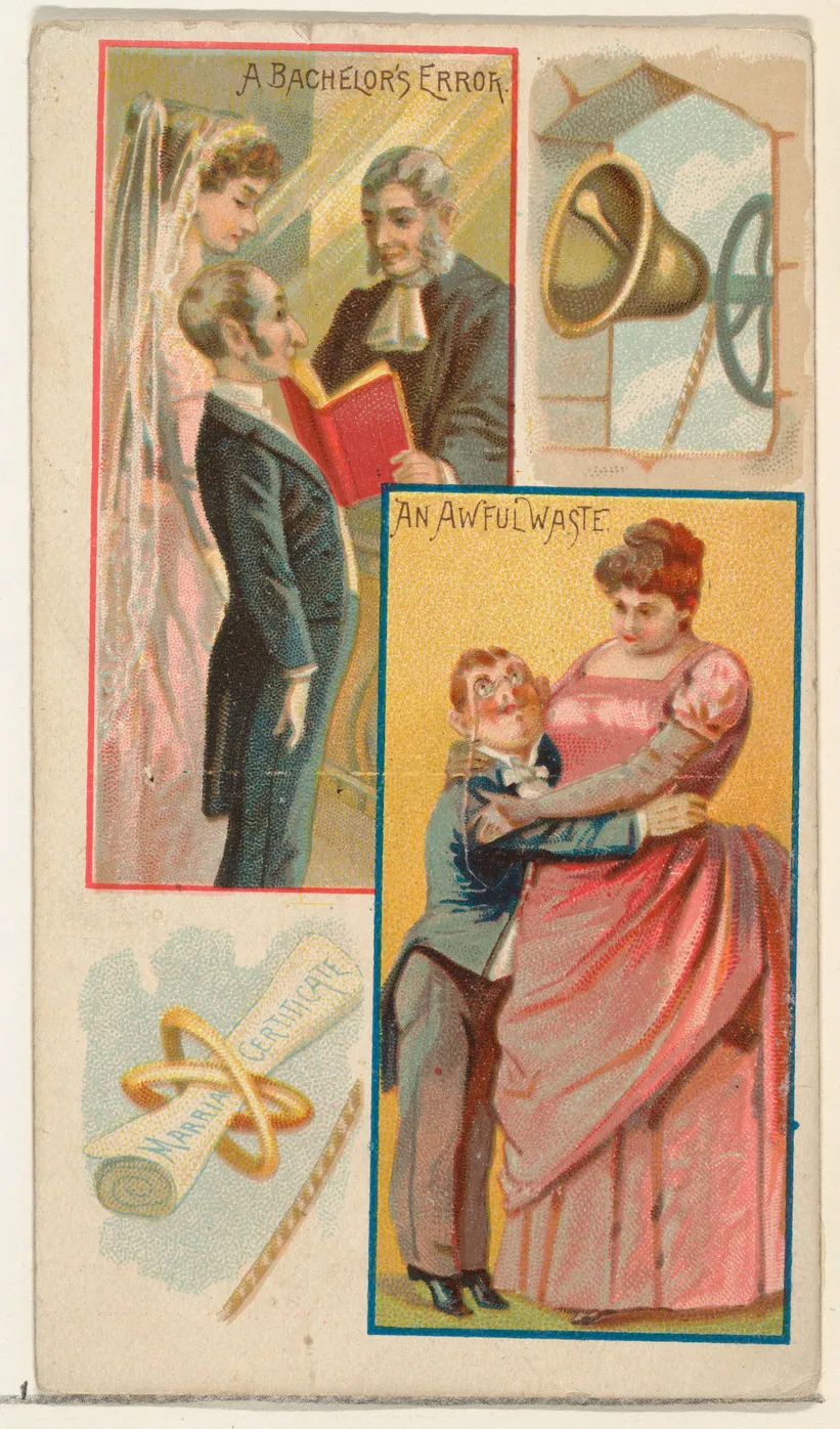 A Bachelor's Error / An Awful Waste, from the Jokes series (N118) issued by Duke Sons & Co. to promote Honest Long Cut Tobacco by American Tobacco Company