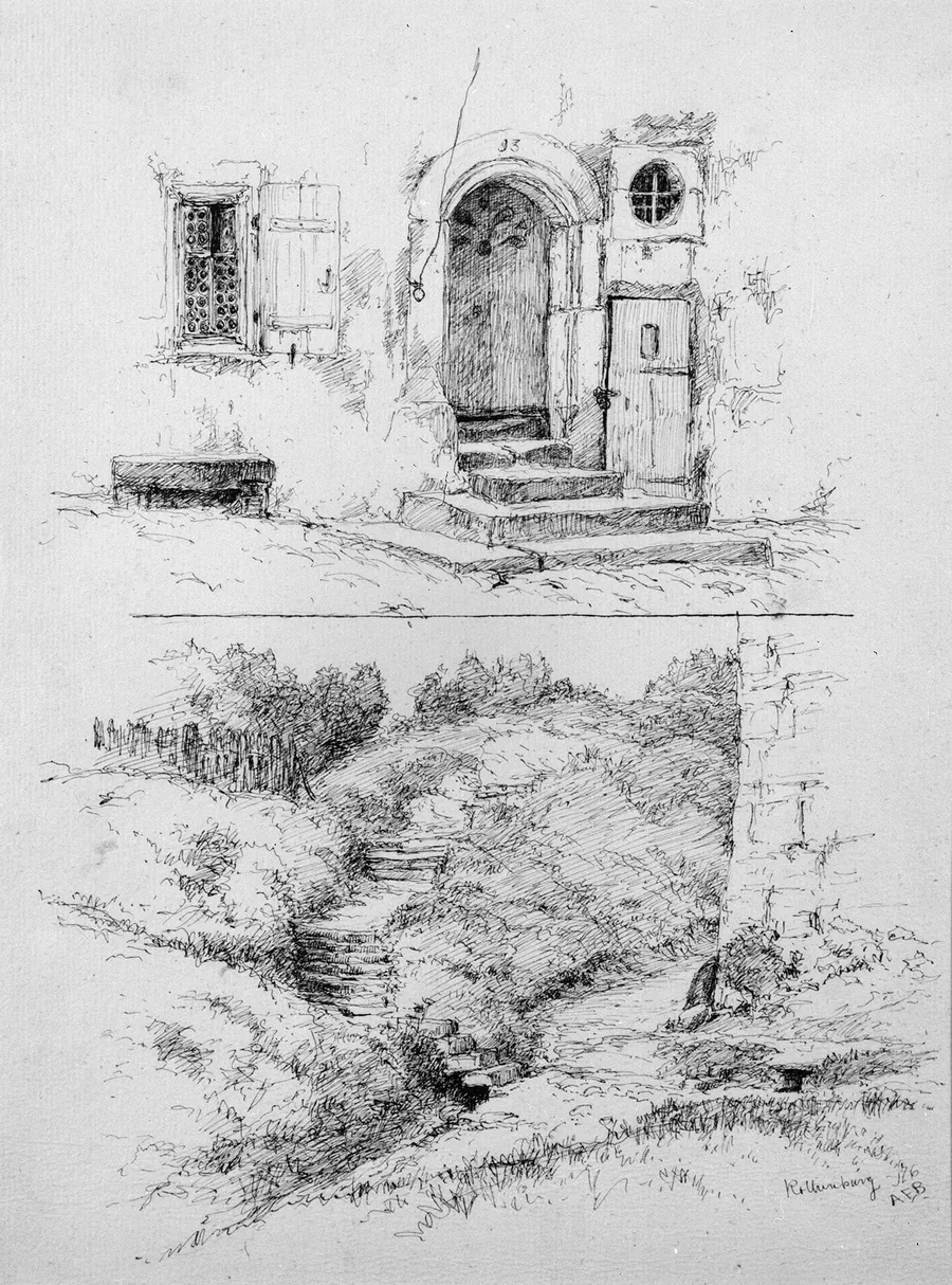 Sheet of Two Sketches of Rothenburg, Germany by Andrew Fisher Bunner