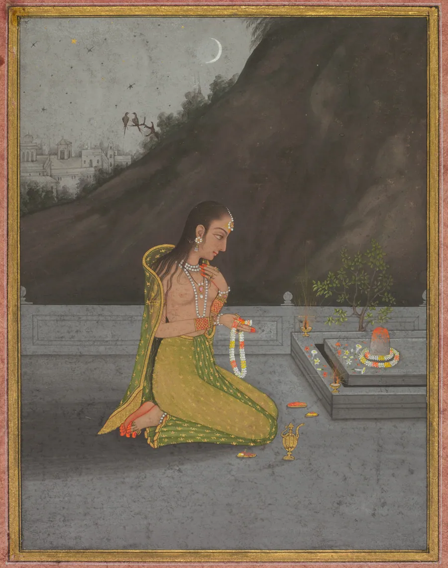 A Night Scene of Shiva Puja (recto) by Muhammad Rizavi Hindi