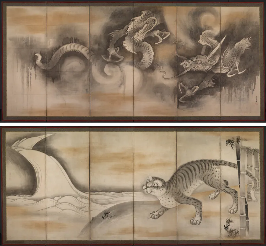 Dragon and Tiger by Soga Nichokuan