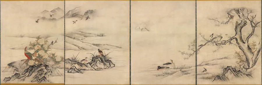 Flowers and Birds in a Spring Landscape by Kano Motonobu