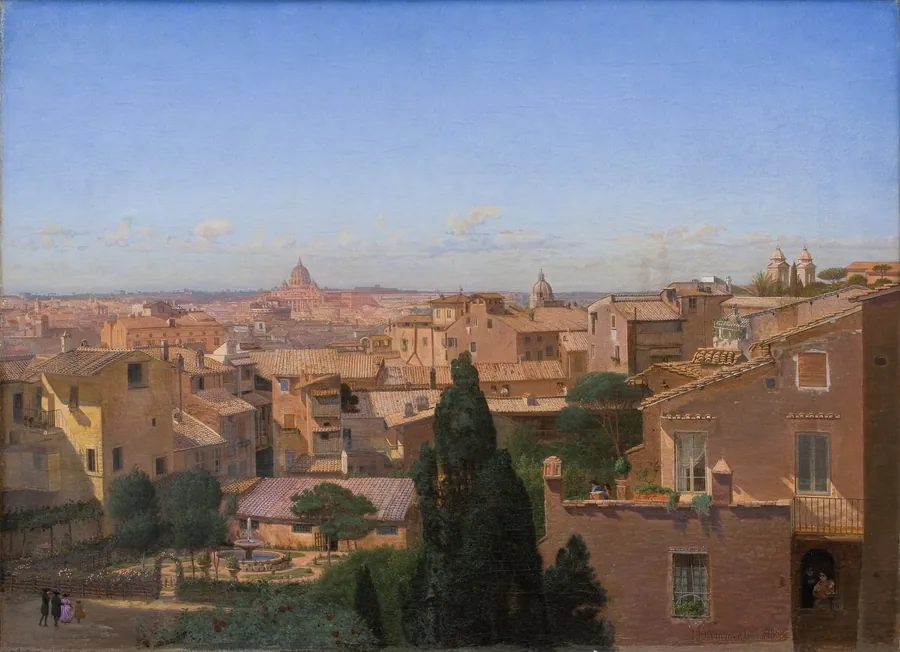 Et prospekt af Rom set fra kunstnerens bolig by H.J. Hammer