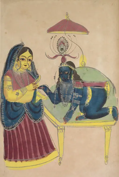 Baby Krishna Asking for Butter from Yashoda, from a Kalighat album