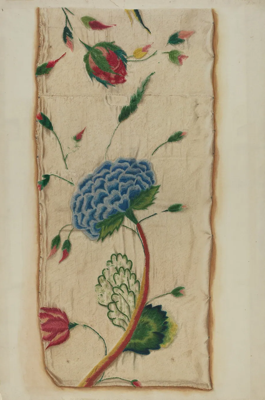 Crewel Embroidered Bed Curtain by Robert T. Gills