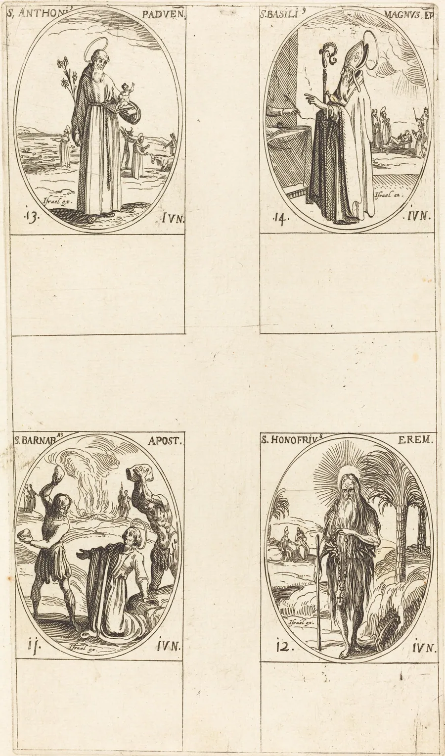 St. Barnabas, Apostle; St. Honofrius; St. Anthony of Padua; St. Basil the Great by Jacques Callot