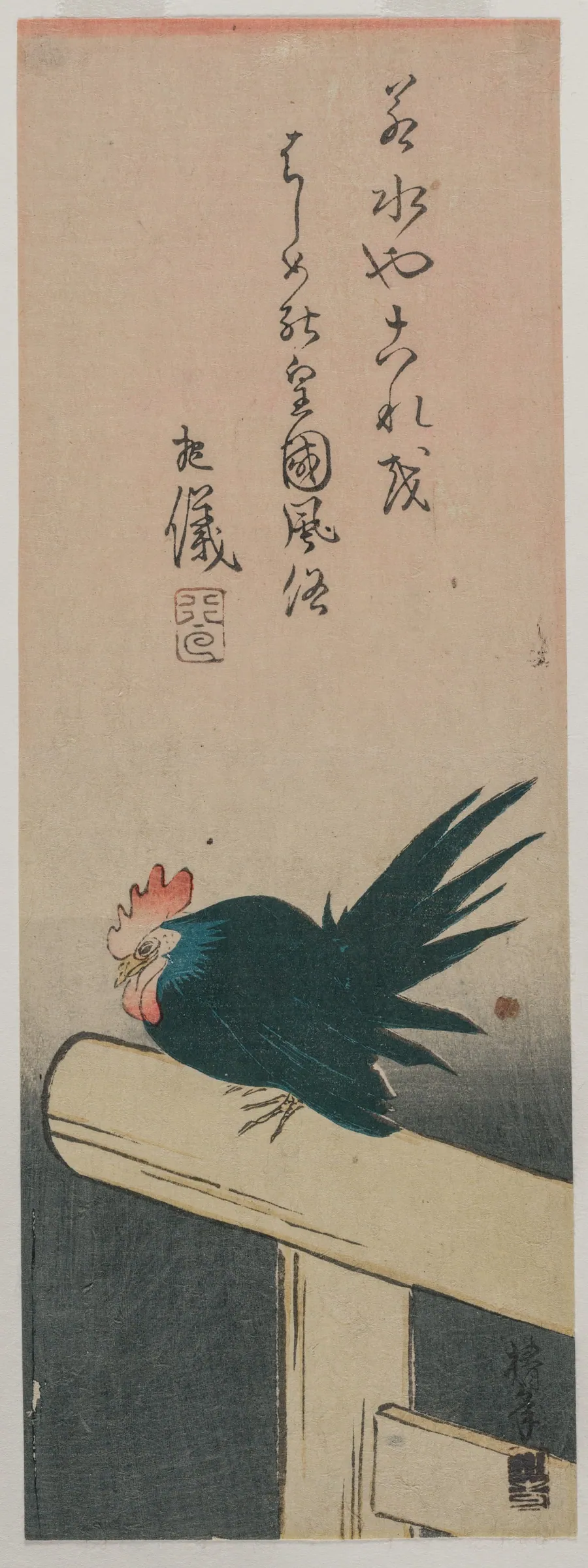 Green Rooster Perched on Torii (Shrine Gate) by Chinnen