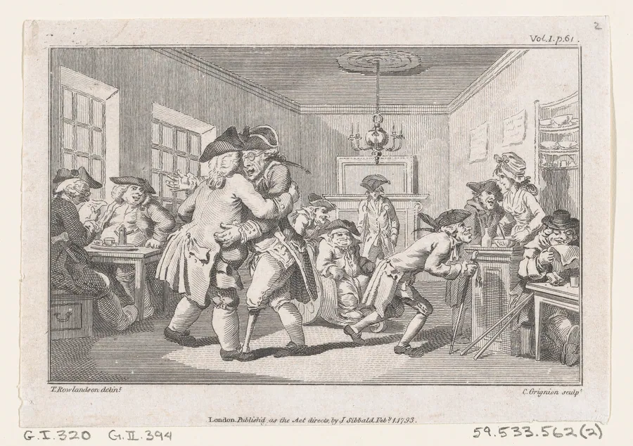 Men Dancing in a Coffee House, an illustration from Tobias Smollett's "The Expedition of Humphry Clinker" (London, 1793), Vol. 1 by James Sibbald
