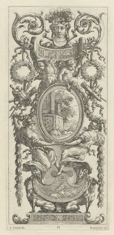 Ornamental Panel Surmounted with a Head Flanked by Foliage